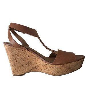 Franco Sarto Serenity2 Cork Wedge Tan Sandals, Almond, 9